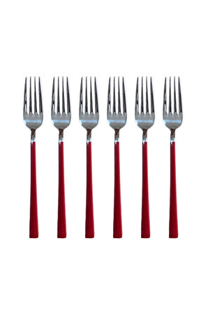 Parlak Gümüş Kırmızı Tatlı Çatal Ve Kaşık Seti - 12 Adet Kahvaltı Pasta Tatlı Çatal Kaşık Seti