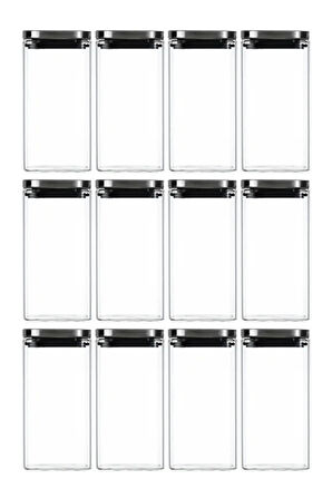Vakum Krom Kapaklı Kare Cam Kavanoz 8x8*15 Cm -800 ML Cam Baharatlık Saklama Kabı 12 Adet