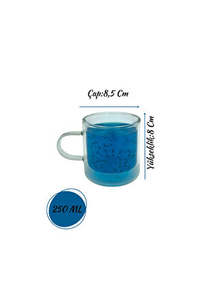 Çift Cidarlı Kahve,Latte,Çay Bardağı Seti -250 ML Cam Kupa Seti 2 Adet 2128