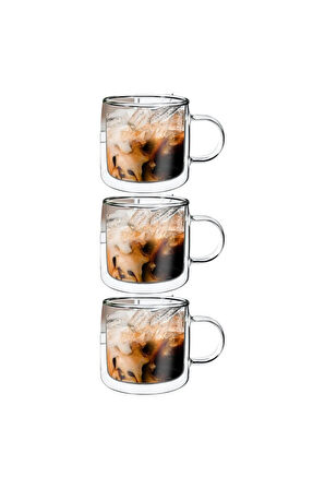 Çift Cidarlı Kahve,Latte,Çay Bardağı Seti -250 ML Cam Kupa Seti 3 Adet 2128