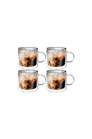 Çift Cidarlı Kahve,Latte,Çay Bardağı Seti -250 ML Cam Kupa Seti 4 Adet 2128
