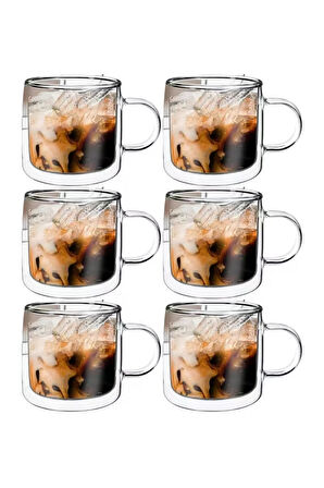 Çift Cidarlı Kahve,Latte,Çay Bardağı Seti -250 ML Cam Kupa Seti 6 Adet 2128