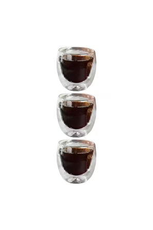 Çift Cidarlı Çizgili Cam,Kahve,Latte,Ekspresso,Meşrubat 250 ML Bardak Seti 3 Adet 2321