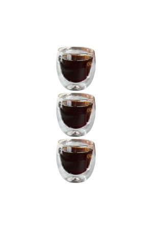 Çift Cidarlı Çizgili Cam,Kahve,Latte,Ekspresso,Meşrubat 250 ML Bardak Seti 3 Adet 2321