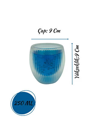 Çift Cidarlı Çizgili Cam,Kahve,Latte,Ekspresso,Meşrubat 250 ML Bardak Seti 6 Adet 2321