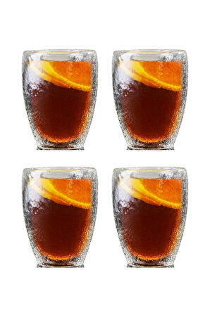 Çift Cidarlı Buzlu Kahve,Latte,Çay Bardağı Seti -300 ML Cam Kupa Seti 4 Adet 2221