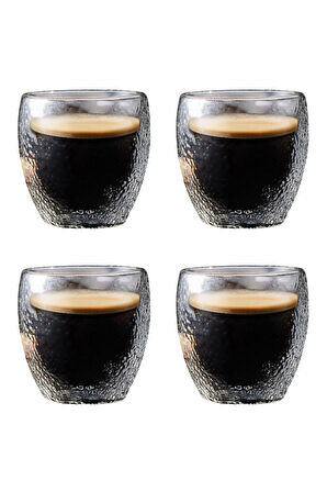Çift Cidarlı Buzlu Kahve,Latte,Çay Bardağı Seti -250 ML Cam Kupa Seti 4 Adet 2220