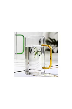 Yeni Stil Turuncu Renkli Borosilikat Cam Kare Nescafe,Latte,Kahve Kulplu Kupa 350 ML 4 Adet 2950