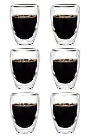 Çift Cidarlı Çizgili Cam,Kahve,Latte,Ekspresso,Meşrubat 300 ML Bardak Seti 6 Adet 2322