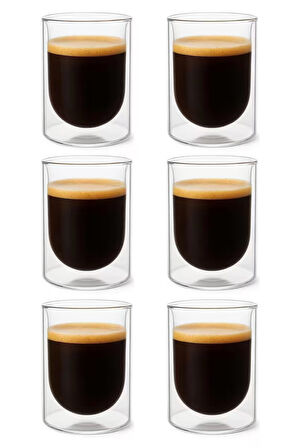 Çift Cidarlı Cam,Kahve,Latte,Ekspresso,Meşrubat 250 ML Bardak Seti 6 Adet 2127