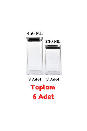 Vakum Krom Kapaklı Kare Cam Kavanoz 450ML 350ML Saklama Kabı 6 Adet
