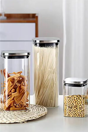 Vakum Krom Kapaklı Kare Cam Kavanoz 450ML 350ML Saklama Kabı 6 Adet
