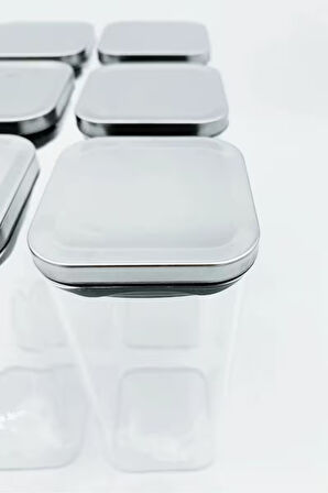 Vakum Krom Kapaklı Kare Cam Kavanoz 450ML 300ML Saklama Kabı 6 Adet