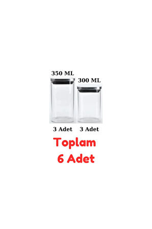 Vakum Krom Kapaklı Kare Cam Kavanoz 350ML 300ML Saklama Kabı 6 Adet