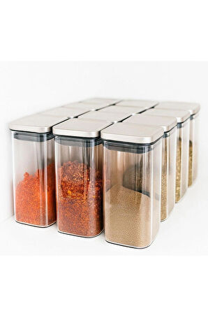 Vakum Krom Kapaklı Kare Cam Kavanoz 350ML 300ML Saklama Kabı 6 Adet