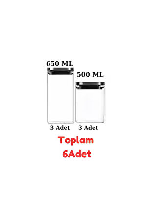Vakum Krom Kapaklı Kare Cam Kavanoz 650ML 500ML Saklama Kabı 6 Adet