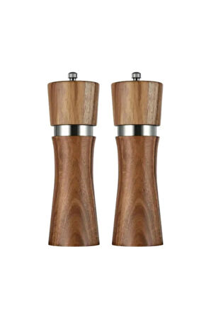 Akasya Komple Ahşap Gövdeli Tuz Karabiber Değirmeni Baharat Öğütücüsü 16 Cm - 2 Adet - 392
