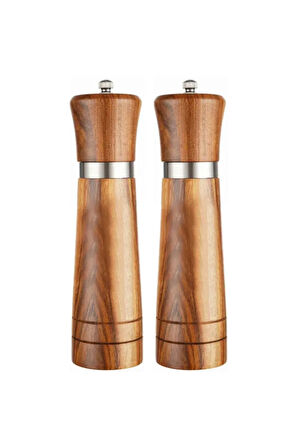 Akasya Komple Ahşap Tuz Karabiber Değirmeni Baharat Öğütücüsü 21 Cm - 2 Adet - 393