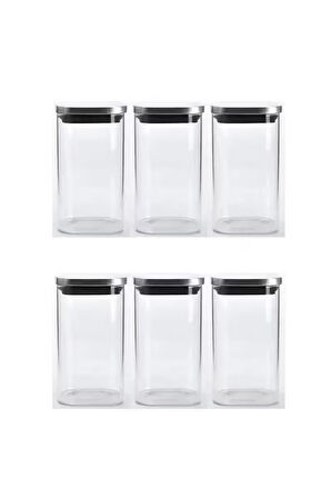 Vakum Krom Kapaklı Kare Cam Kavanoz 6,5X14,2 Cm - 400 ML Cam Baharatlık Saklama Kabı 6 Adet