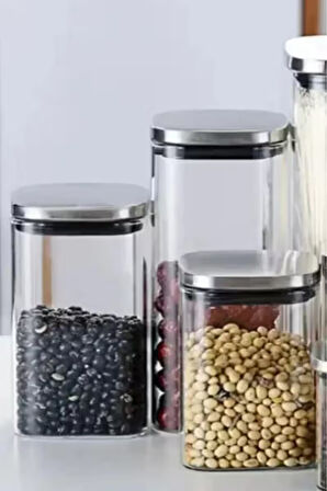 Vakum Krom Kapaklı Kare Cam Kavanoz 6,5X14,2 Cm - 400 ML Cam Baharatlık Saklama Kabı 6 Adet