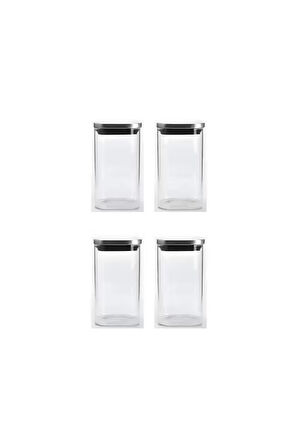 Vakum Krom Kapaklı Kare Cam Kavanoz 6,5X14,2 Cm - 400 ML Cam Baharatlık Saklama Kabı 4 Adet