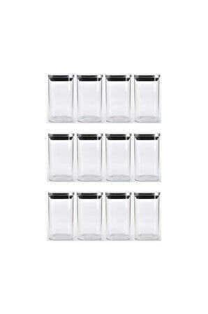 Vakum Krom Kapaklı Kare Cam Kavanoz 6,5X14,2 Cm - 400 ML Cam Baharatlık Saklama Kabı 12 Adet