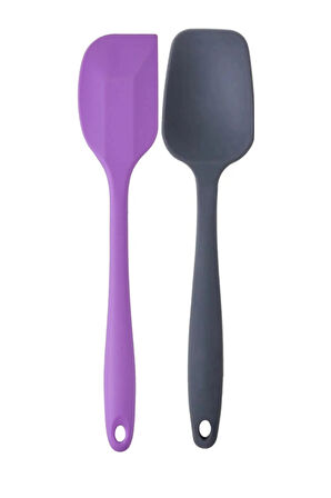 Büyük Boy Yanmaz Yapışmaz Mor Yassı Antrasit Düz  Silikon Spatula Seti 2 Adet