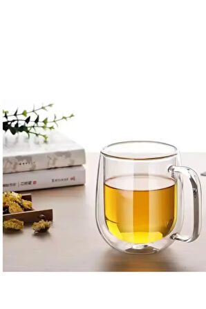 Çift Cidarlı Borosilikat Cam Neskafe, Latte, Filtre Kahve, Süt,Bitki Çayı Kupası 300 ML 2 Adet 2769