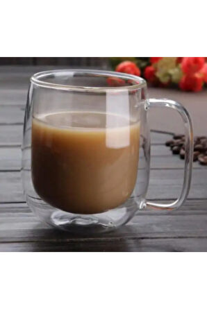 Çift Cidarlı Borosilikat Cam, Latte,Filtre Kahve,Süt,Bitki Çayı Kupası 300 Ml 2 Adet 2769