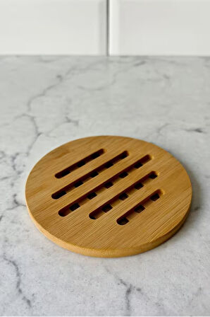 Bambu Çizgili Yuvarlak Nihale, Bambu Nihale Tencere, Tava, Çaydanlık Altı Bambu Altlık, 17 Cm