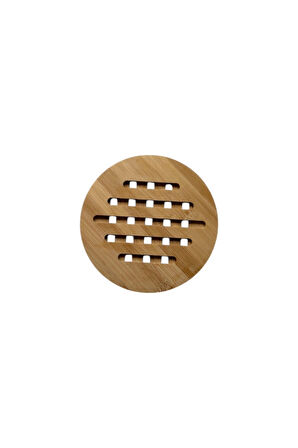 Bambu Çizgili Yuvarlak Nihale, Bambu Nihale Tencere, Tava, Çaydanlık Altı Bambu Altlık, 17 Cm