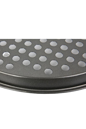 Paslanmaz Karbon Çelik, Delikli, Yanmaz Yapışmaz 32 Cm Büyük Boy Pizza ve Lahmacun Tepsisi