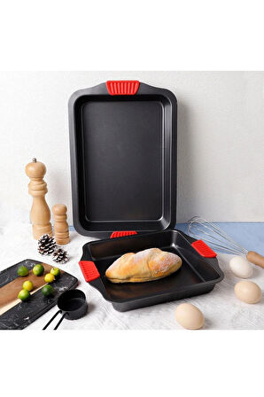 Karbon Siyah Çelik Orta ve Büyük Boy Fırın Tepsisi 24 x 40 x 7 cm - 2 Adet