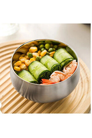 Paslanmaz Çelik Çift Cidarlı Kase, Çırpma ve Karıştırma Kabı Seti 18/10 - 304 Kalite - 2 Adet