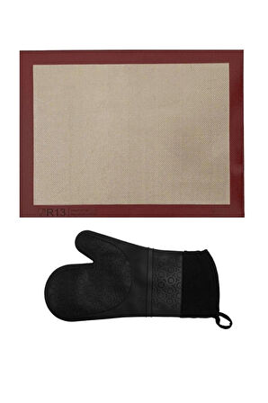 Yanmaz Yapışmaz, Yıkanabilir, Pişirme Matı ve Siyah Silikon Yanmaz Mutfak Fırın Eldiveni