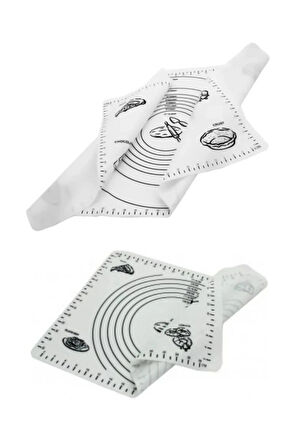 2'li Set Beyaz 45x65 Cm Silikon Hamur Açma Matı Ve Siyah Silikon Yanmaz Mutfak Fırın Eldiveni