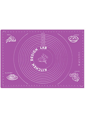 2'li Set Mor 45x65 Cm Silikon Hamur Açma Matı Ve Siyah Silikon Yanmaz Mutfak Fırın Eldiveni