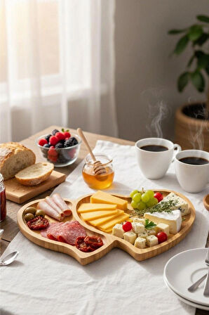 Bambu Çift Kalpli Sunum Ve Kahvaltı Tabağı, Steak Sunum Tabağı 1 Adet