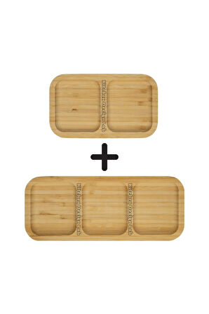 2 Adet Bambu 3 ve 2 Bölmeli Çerezlik Sunumluk Kahvaltılık Yağdanlık Sunum Servis Tabağı