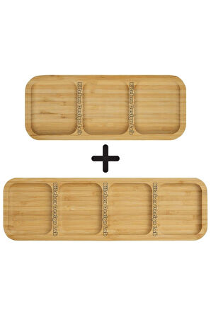 2 Adet Bambu 3 ve 4 Bölmeli Çerezlik Sunumluk Kahvaltılık Yağdanlık Sunum Servis Tabağı