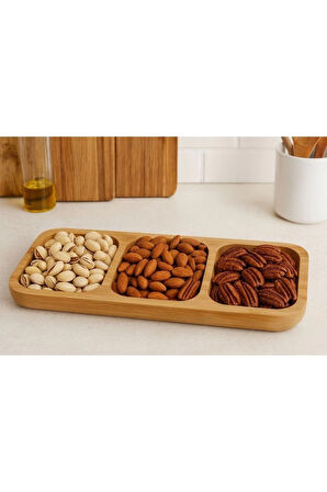 2 Adet Bambu 3 ve 4 Bölmeli Çerezlik Sunumluk Kahvaltılık Yağdanlık Sunum Servis Tabağı