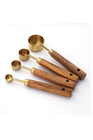 Bambu Saplı Paslanmaz Çelik Gold Renk 4 Boy Ölçü Kaşığı Seti