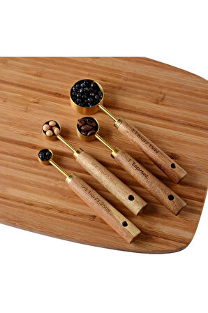 Bambu Saplı Paslanmaz Çelik Gold Renk 4 Boy Ölçü Kaşığı Seti