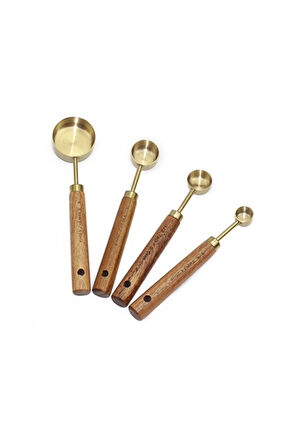 Bambu Saplı Paslanmaz Çelik Gold Renk 4 Boy Ölçü Kaşığı Seti