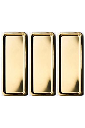 Paslanmaz Çelik Gold Renk Dikdörtgen Dar Metal Düz Sunum Tepsisi Çay Kahve Tatlı Sunum 3 Adet