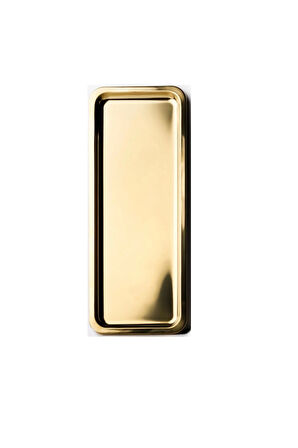 Paslanmaz Çelik Gold Renk Dikdörtgen Dar Metal Düz Sunum Tepsisi Çay Kahve Tatlı Sunum 3 Adet