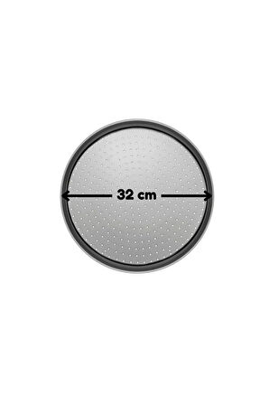 Orta Boy Delikli Pizza Tepsisi Lahmacun Tepsisi 32 Cm Ve Bambu Yuvarlak Pizza Tabağı 30 Cm