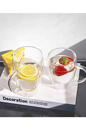 Çift Cidarlı Latte,Kahve,Meşrubat,Bitki Çayı Cam 300 ML Kupa Seti 2 Adet 2038