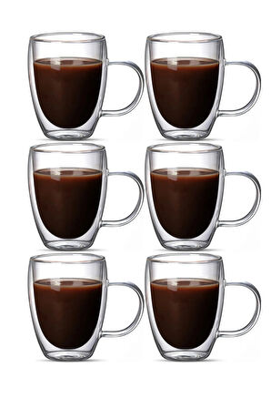 Çift Cidarlı Latte,Kahve,Meşrubat,Bitki Çayı Cam 300 ML Kupa Seti 6 Adet 2038