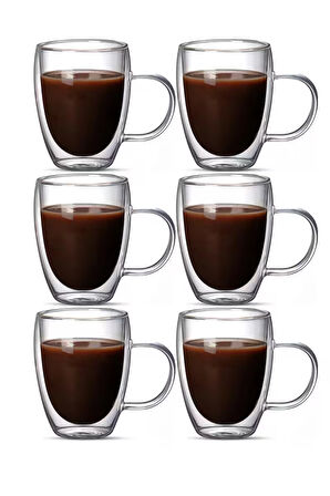 Çift Cidarlı Latte,Kahve,Meşrubat,Bitki Çayı Cam 300 ML Kupa Seti 6 Adet 2038